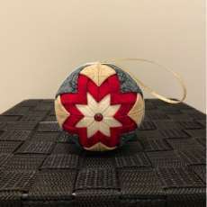 Quilted Ornament - Green floral tan red
