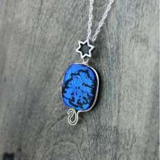 Cottonwood Tree Pendant Blue Dichroic Glass and Sterling Silver