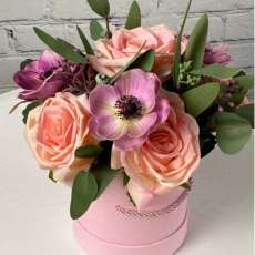Spring Flowers in a Pink Hat Box