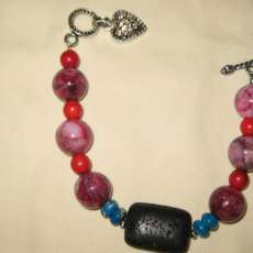 Volcanic stone Turquoise and agate  coral beads toggle clasp