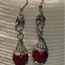 Silver and Gold Earrings with Red Stones