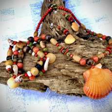 Seashore Fire-Orange Scallop Shell Necklace, Bracelet & Earrings Set