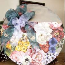 20 inch round wood with custom color and IOD transfer flowers and a custom bow for texture