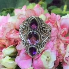 “Infinite” gorgeous amethyst set in ornate boho sterling silver