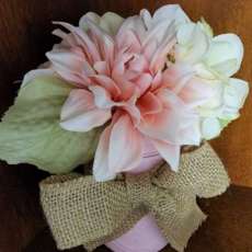 Adorable Handmade Farmhouse Pale Pink Mason Jar Flower Arrangement
