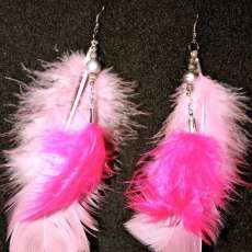 Double Pink Feather Beaded Earrings