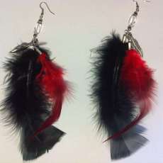 Double Feather, Red & Black Earrings