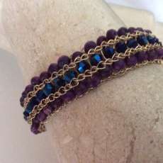 Bracelet purple & blue, Hand knitted