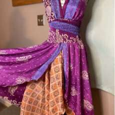 Boho style Silk layered halter dress