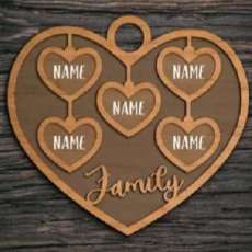5 Names Family Heart Wooden Plaque
