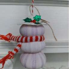 Handmade sea urchin Mrs. Snowman ornaments