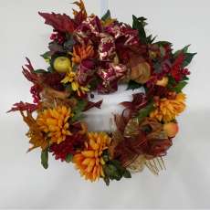 Fall wreath featuring Burgundy and gold