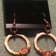 Copper Washer Earrings with Rose Design