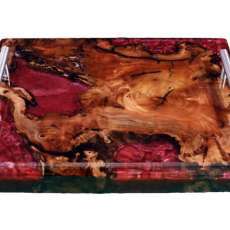 Handcrafted Chinese Elm Wood and Burgundy Epoxy Resin Tray