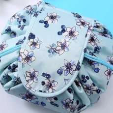 Drawstring Makeup Bag - Blue Flowers