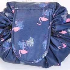 Drawstring Makeup Bag - Dark Blue Flamingo