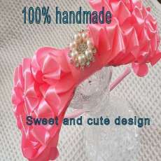 Big Bow Headband For Girl Pink Satin Ribbon With Brooch Hair Accessories Size: L