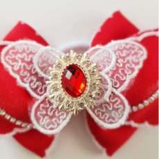 Butterfly Bow With Elastic Band Jewelry Rhinestones White Red large Size: L Cute