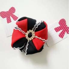 Big bow for girl red and withe collar hair accessories 100% handmade, size 4 inch