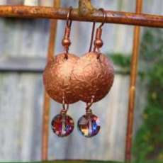 Copper Floral Earrings with Vintage Faceted Beads