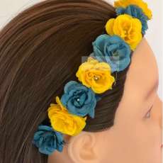 Blue and Yellow Tea Roses Headband