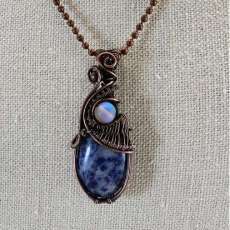 Wire Wrapped Sodalite Aurora Crystal Bead  Pure Copper Pendant Necklace