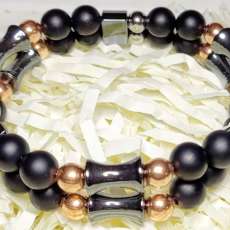 Double Stack Matte Onyx, Solid Copper & Hematite Crystal Stretch Bracelet