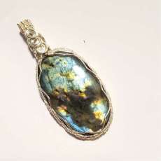 Large Oval Labradorite Wire Wrapped Pendant