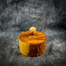 Unique Wood Turned Ash lidded bowl with teak lid tagua nut finial 1988