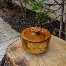 Unique Wood Turned and Carved Oak lidded bowl with carved teak lid 2003