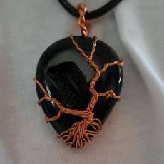 Tree of Life on Black Onyx with druzy Pendant