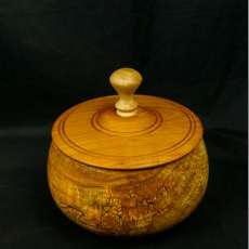 Unique Turned Lidded Wooden Bowl Container Box Curly Spalted Maple with cherry lid 2137