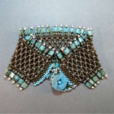 Brown Peyote Net Cuff Bracelet with Turquoise Tila Fringe