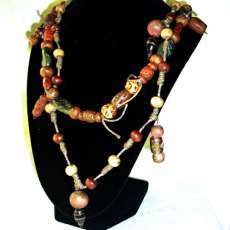 Primitive Carved Bead Doubled Necklace