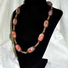 Art Sheet Necklace in Shades of Coral, Brown, Gold, and Pearl