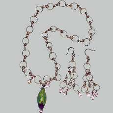 OOAK Copper Link Necklace with Flower Bud Focal Bead and Earrings