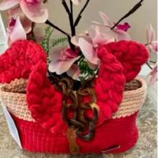 Red and Beige Crochet Wrist Purse