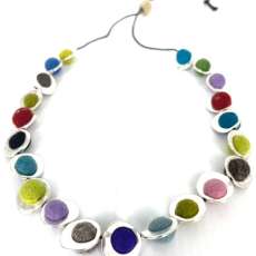 Colorful felt ball necklace, statement necklace, art wool necklace w/ light silver color frame beads