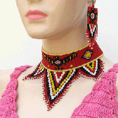 Black Red Yellow White Eagle Beaded Beadwork Bib Necklace Earrings Set