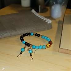 Handmade beaded bracelet and earrings