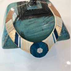 Handmade straw marquetry bib necklace