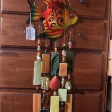 Stained Glass windchime with Fish topper