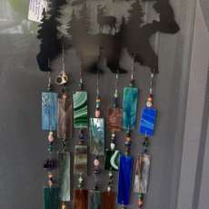 Stained Glass windchime with bear topper