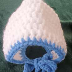 White/blue newborn preemie baby bonnet - 0 to 6 months