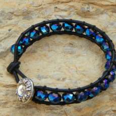 Saphire blue leather wrap bracelet