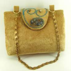 Medium purse handbag spring fashion, evening bag gold crushed velvet one of a kind