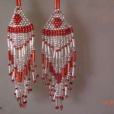 beaded earrings in red & silver