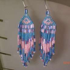 beaded earrings in blue & pink