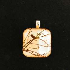 "Bird in a Tree" 1" X 1" glass tile pendant