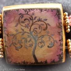 Pink Art Nuveau Tree Polymer Clay tile bracelet